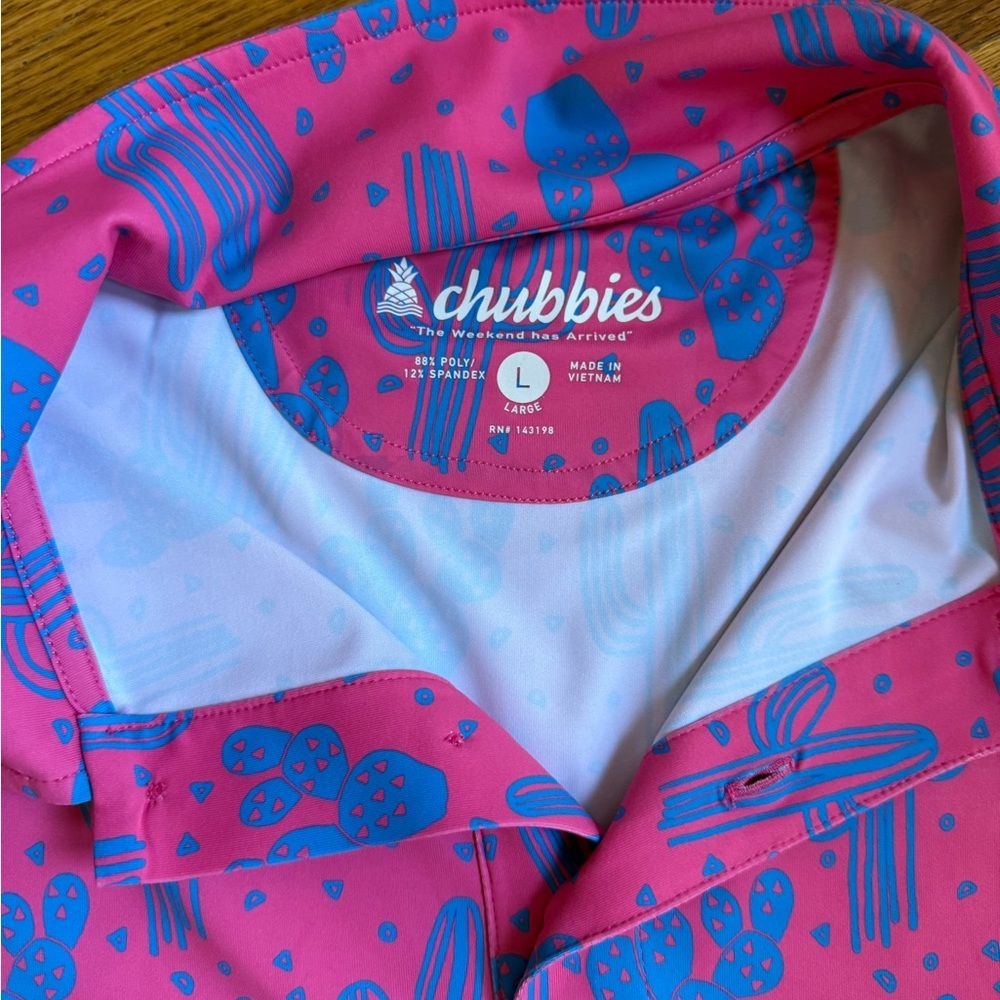 Chubbies Pink Cactus Polo Shirt size: Large - Picture 2 of 3